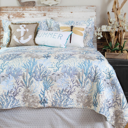 Seascape Coral Quilt Bed Set - Twin