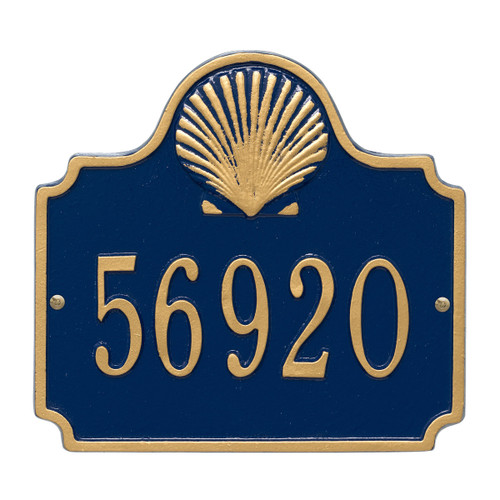 Shell House Number Plaque - Blue & Gold