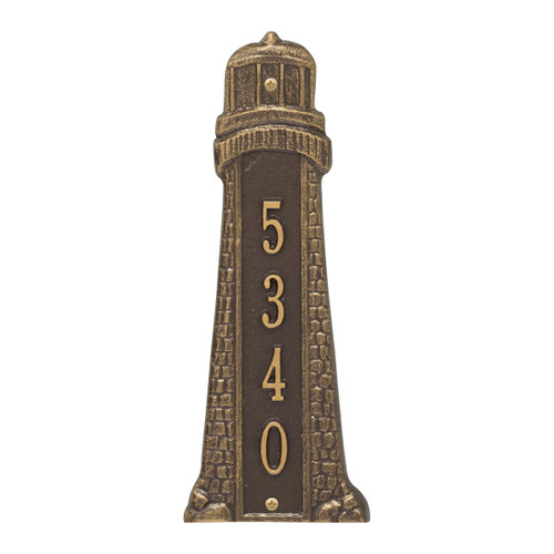 Small Lighthouse Vertical House Number Plaque - Bronze & Gold