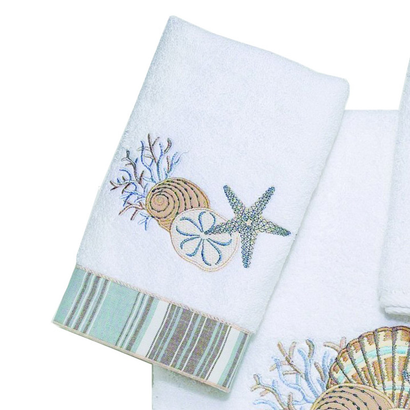 Blue Starfish Shell White Hand Towels Bathroom Set of 2 Beach
