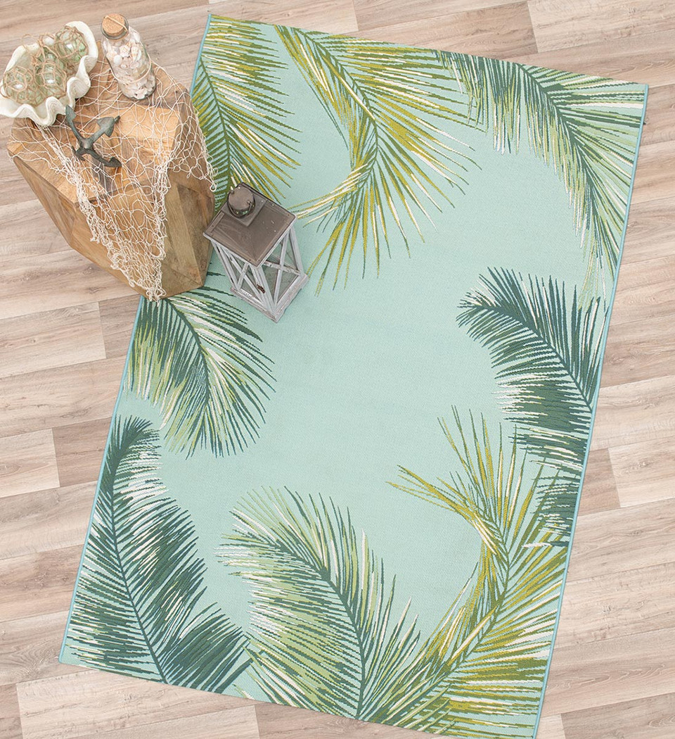 Paia Palms Aqua Indoor/Outdoor Rug - 9 x 12 | Bella Coastal Decor