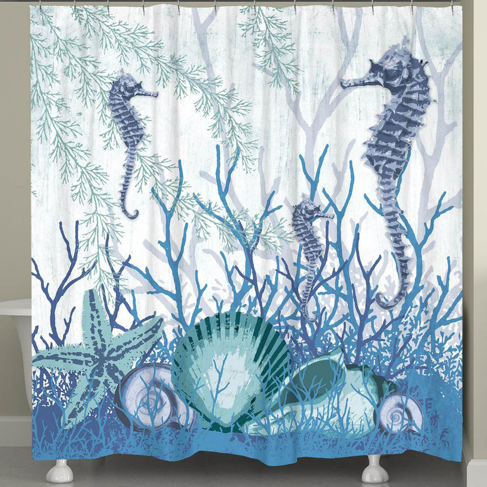 Beach Shower Curtain: Seahorse & Shell Sanctuary Shower Curtain | Bella ...