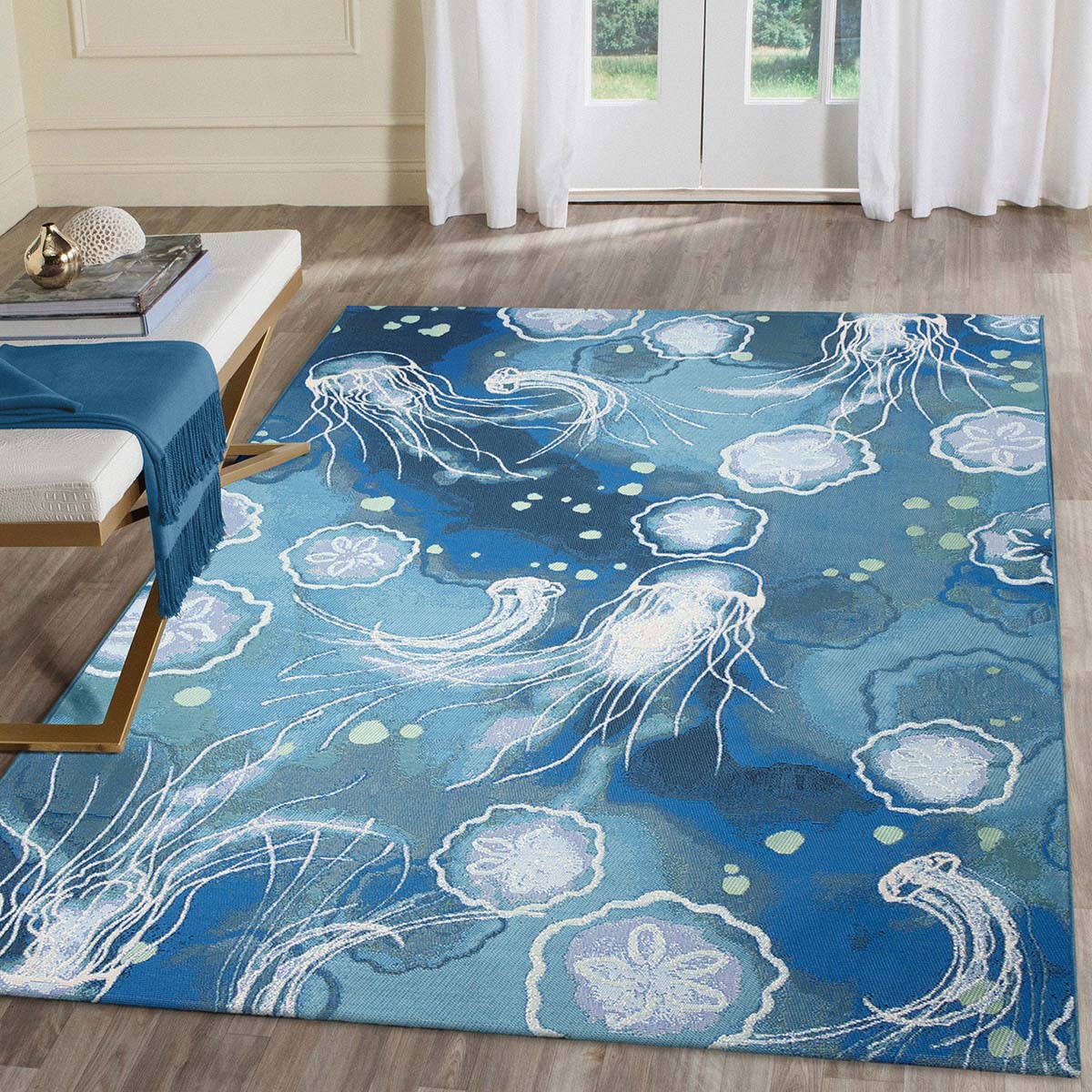 Blue and Gold Intricate Scatter Rug