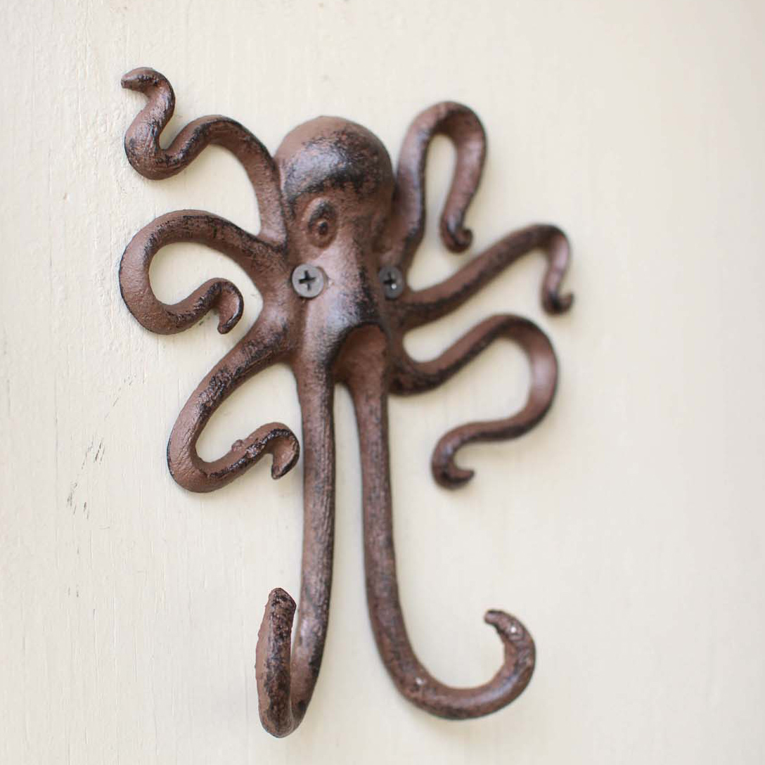 Octopus Key Holder Cast Iron Decorative Rustic Towel Hooks Wall Mounted  Heavy Duty Coat Hooks