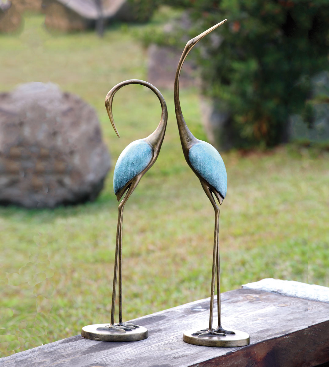 Patina Heron Crane Statue Sculpture Bird Art Decor Home Modern
