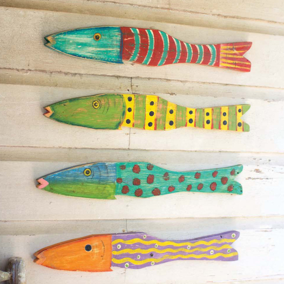 Recycled Wood Fish Wall Art - Set of 4