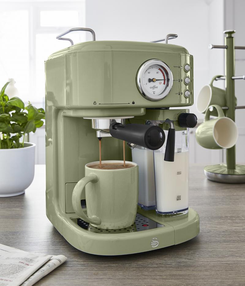 Swan Retro One Touch Espresso Machine - Retro Green - Mega Appliances