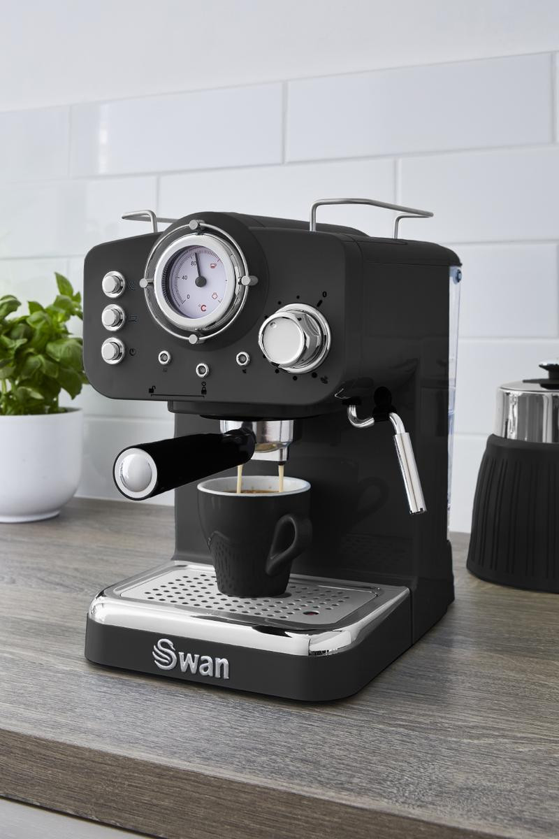 Swan Retro Espresso Coffee Machine Black Mega Appliances