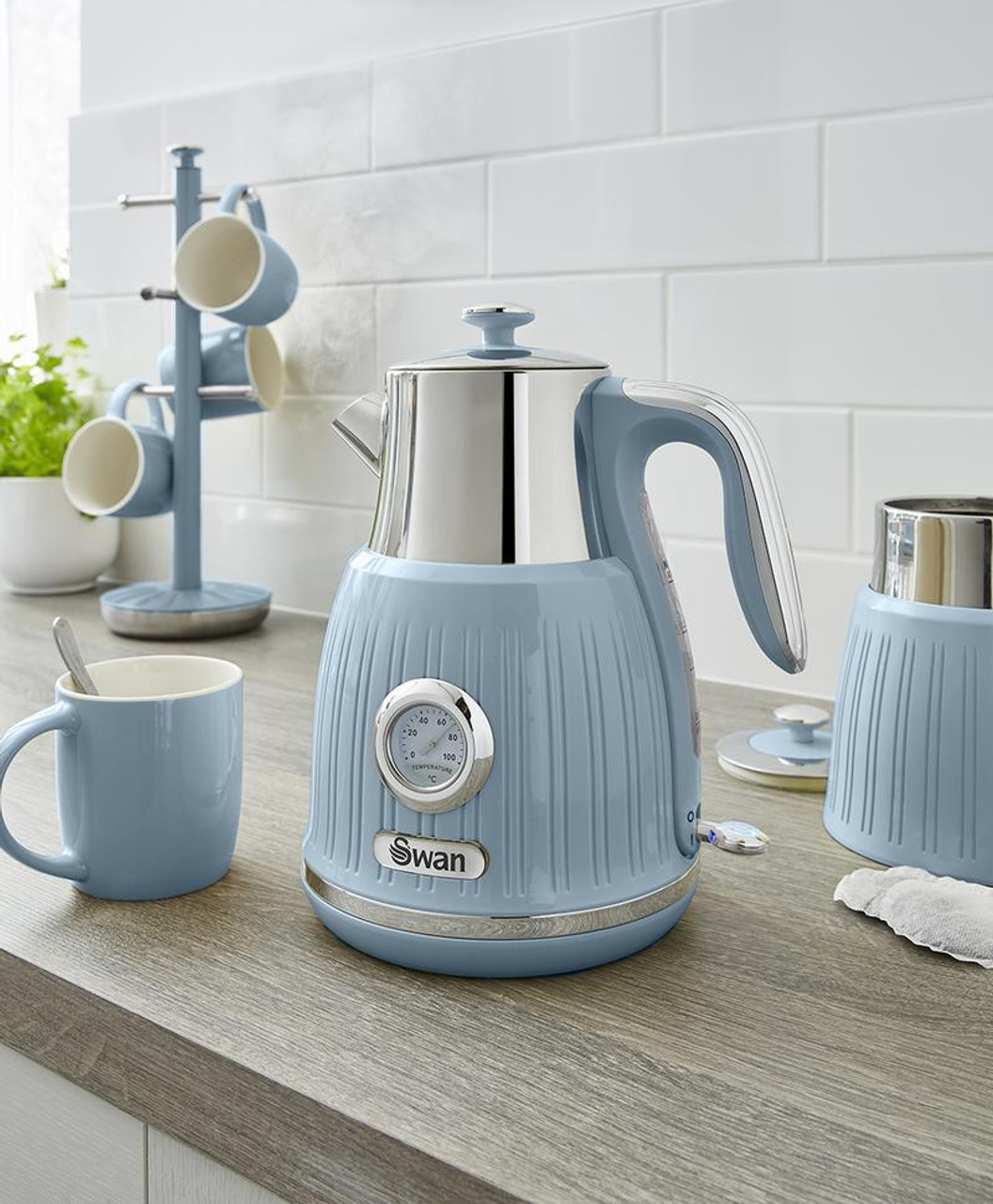 Swan 1.5L Dial Kettle with Temperature Gauge Retro Blue Mega Appliances