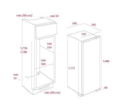 Teka TGI2 200 Built In Frost Free Tall Freezer, White - Energy Rating: F