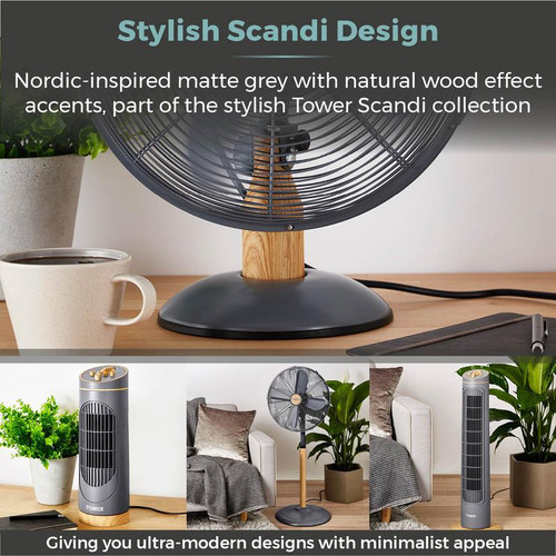 Tower Scandi 12 Inch Metal Desk Fan Grey