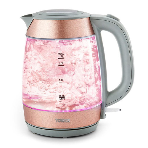 Tower Glitz 3KW 1.7L Glass Kettle Blush Pink