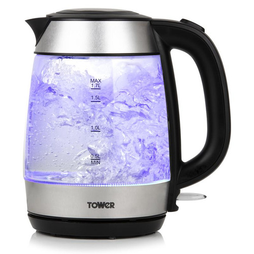 Tower 3KW 1.7L Rapid Boil Glass Kettle Stainless Steel