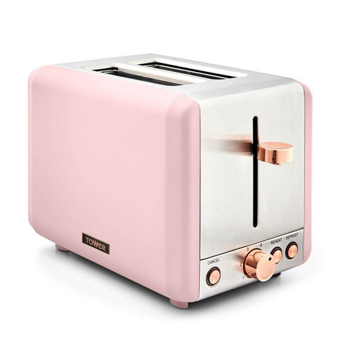 Tower Cavaletto 850W 2 Slice Toaster S/Sl Marshmallow Pink and Rose Gold