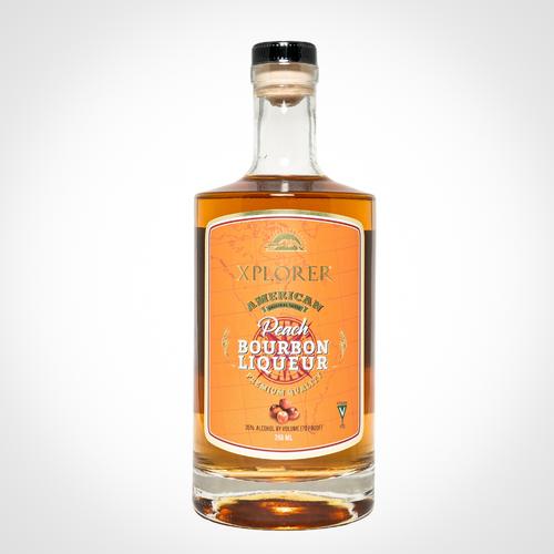 Xplorer Peach Bourbon liqueur bottle standing tall