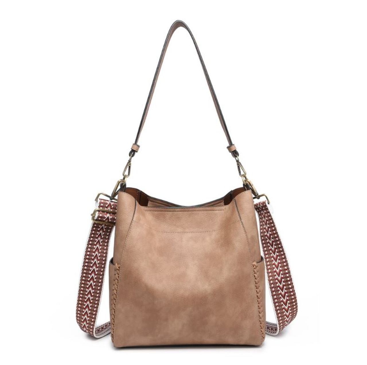 Belle Rose Leather Backpack Bucket Purse black/brown leather adjustable  strap