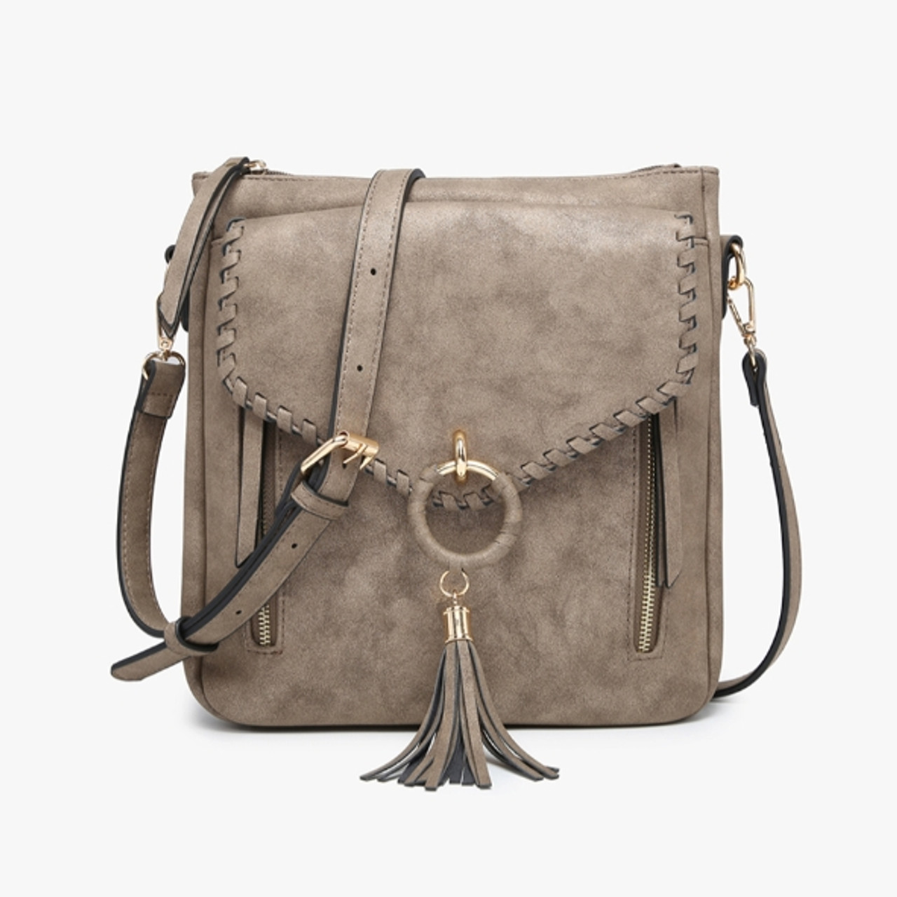 Leather Cross Body Suede Bag Only Bag Without Tassel Charm / Brown