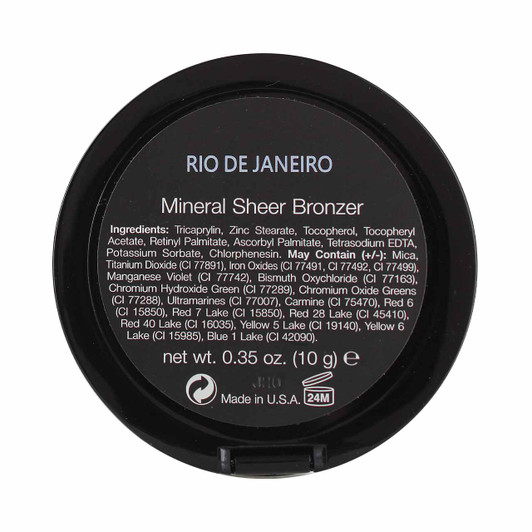 Annika Maya Mineral Sheer Bronzer - Rio De Janeiro - back of compact Annika Maya Mineral Sheer Bronzer - Rio De Janeiro - back of compact