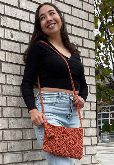 Jen & Co Val Macrame Crossbody style shot closeup
