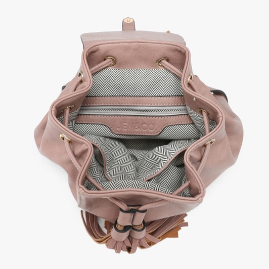 Jen & Co Jewel Bucket Backpack with Fringe inside view Jen & Co Jewel Bucket Backpack with Fringe inside view
