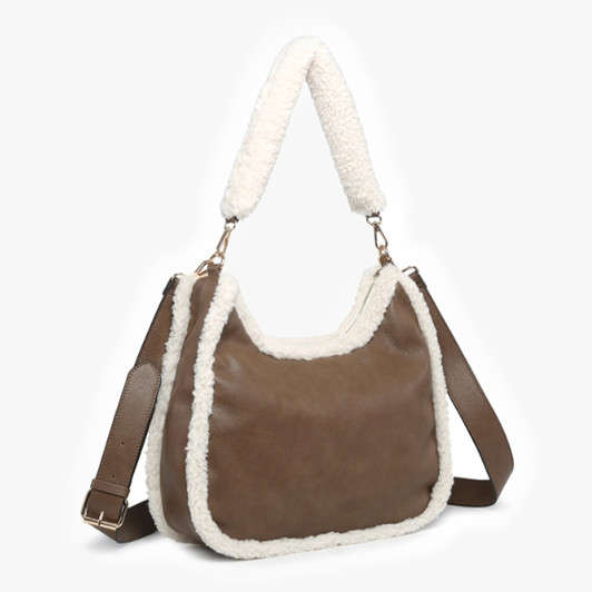 Jen & Co Reece Sherpa Trim Satchel alt view Jen & Co Reece Sherpa Trim Satchel alt view