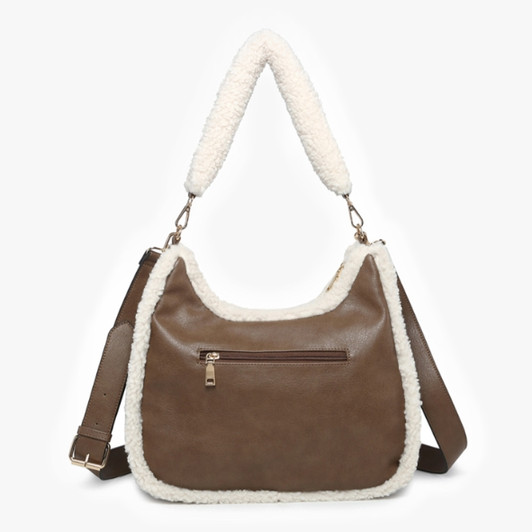 Jen & Co Reece Sherpa Trim Satchel back view Jen & Co Reece Sherpa Trim Satchel back view