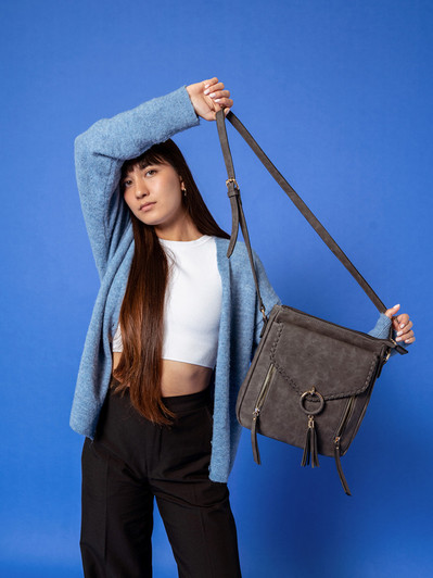 Jen & Co Layla Faux Suede Whipstitch Crossbody style shot Jen & Co Layla Faux Suede Whipstitch Crossbody style shot
