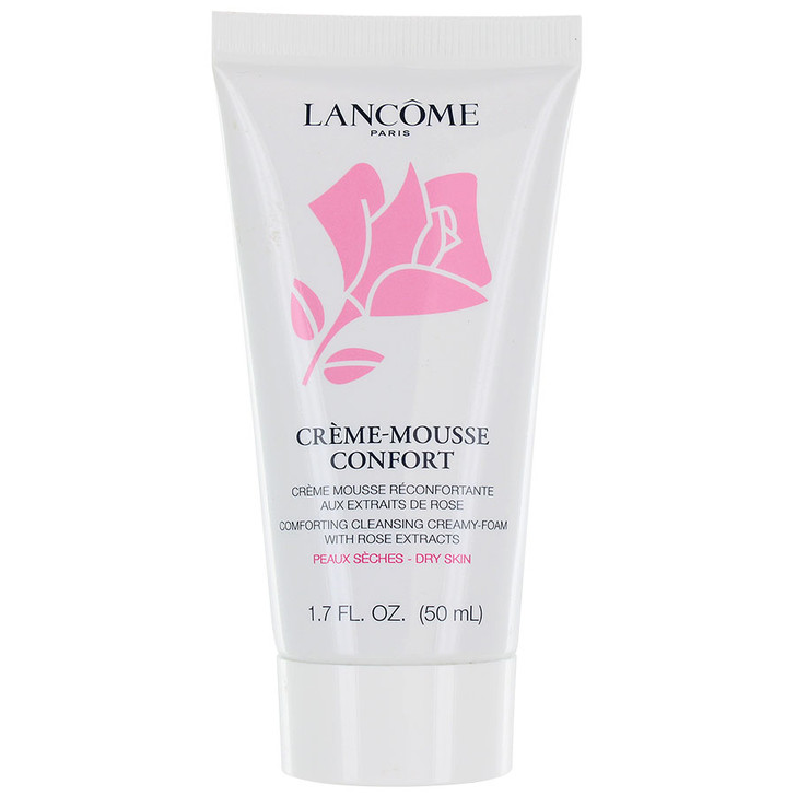 Lancome Creme Mousse Confort - Creamy Foaming Cleanser 50ml - Creamy and gentle, yet hard working enough to remove even waterproof products. Contains Rosehip Oil leaving skin feeling soft and smooth. Offers a moisture barrier to protect from dryness.  Non-Comedogenic. Dermatologist and Ophthalmologist tested. Suitable for all skin types including sensitive skin.