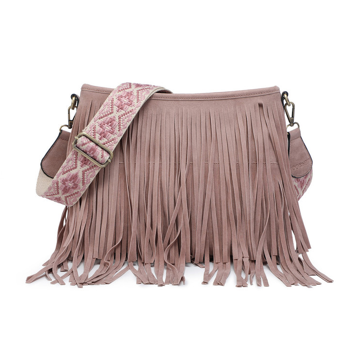 Jen & Co Sadie Suede Fringe Crossbody with Guitar Strap