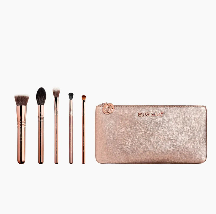 Sigma Iconic Brush Set - 5 Rose Gold Brushes + Beauty Bag