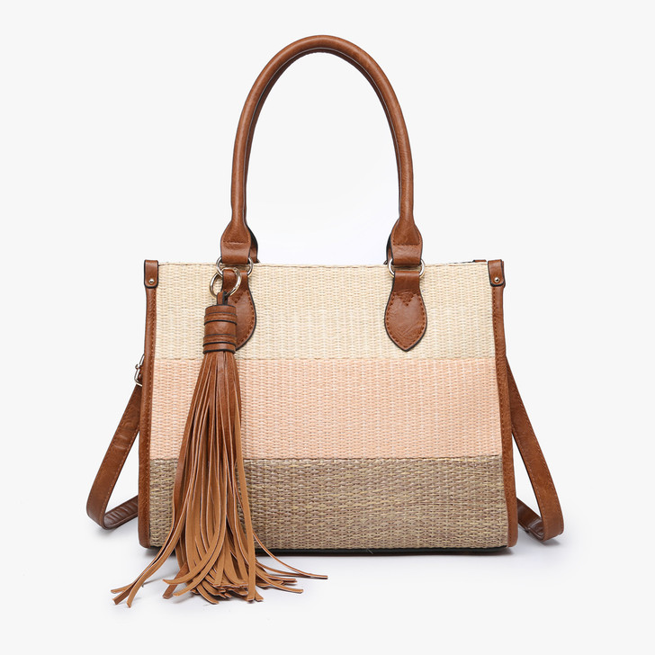 Jen & Co Alma Tri-Color Striped Satchel with Tassel