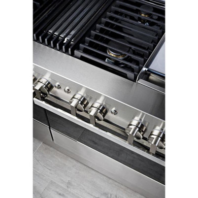 Jennair® NOIR™ 48" Dual-Fuel Professional Range with Chrome-Infused Griddle and Gas Grill JDRP748HM