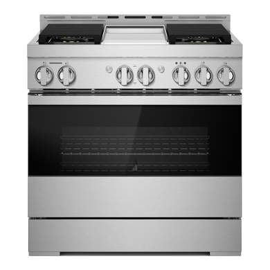 Jennair® NOIR™ 36 Dual-Fuel Professional-Style Range with Chrome-Infused Griddle and Steam Assist JDSP536HM