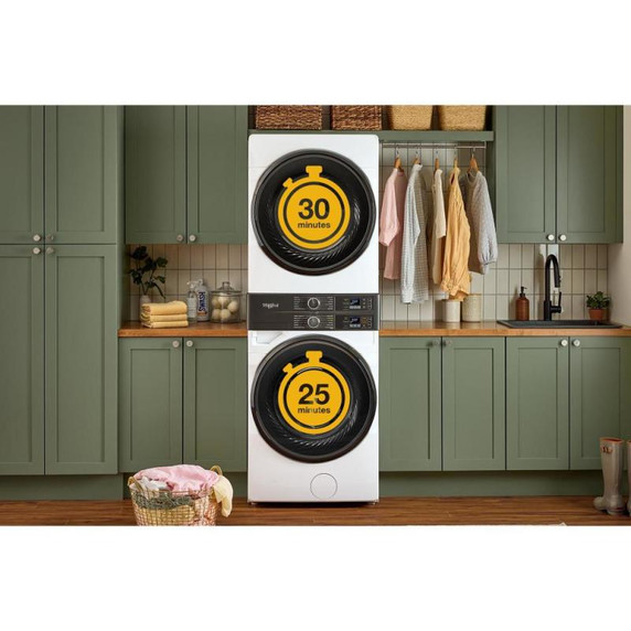 Whirlpool® Smart ENERGY STAR® Front Load Laundry Tower 5.2 cu. ft. Washer & 7.4 cu. ft. Electric Dryer with UV Clean Technology and FreshFlow™ Vent System YWEF5727TW