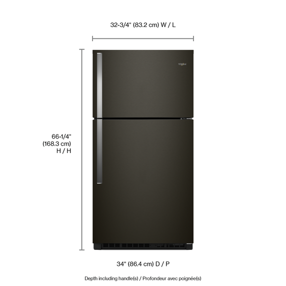 Whirlpool® 33-inch Wide Top Freezer Refrigerator - 21 cu. ft. WRT541SZHV