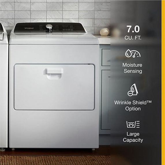 Whirlpool® 7.0 Cu. Ft. Top Load Gas Moisture Sensing Dryer WGD5010LW
