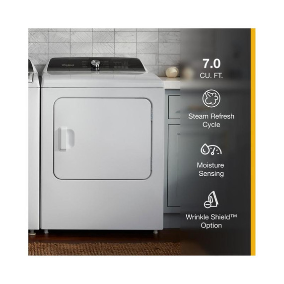 Whirlpool® 7.0 Cu. Ft. Top Load Gas Moisture Sensing Dryer with Steam WGD5050LW