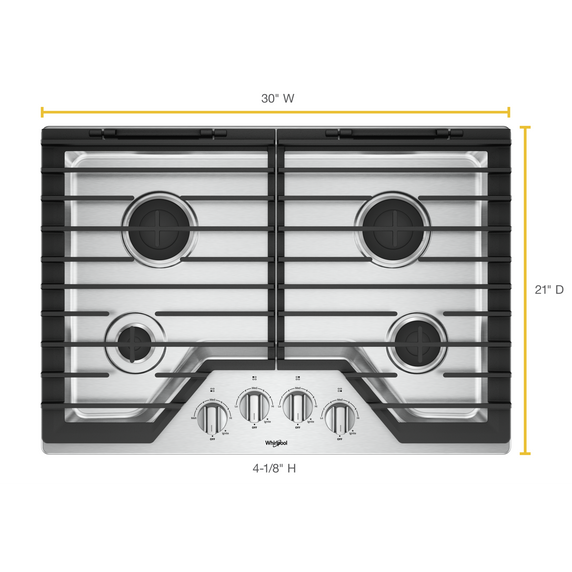 30-inch Gas Cooktop with EZ-2-Lift™ Hinged Cast-Iron Grates WCG55US0HS