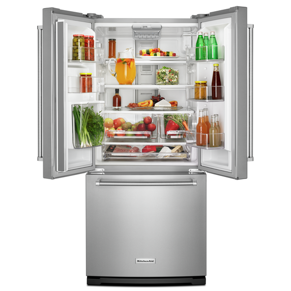 Kitchenaid® 20 cu. Ft. 30-Inch Width Standard Depth French Door Refrigerator with Interior Dispense KRFF300ESS