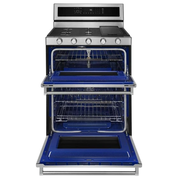 Kitchenaid® 30-Inch 5 Burner Gas Double Oven Convection Range KFGD500ESS