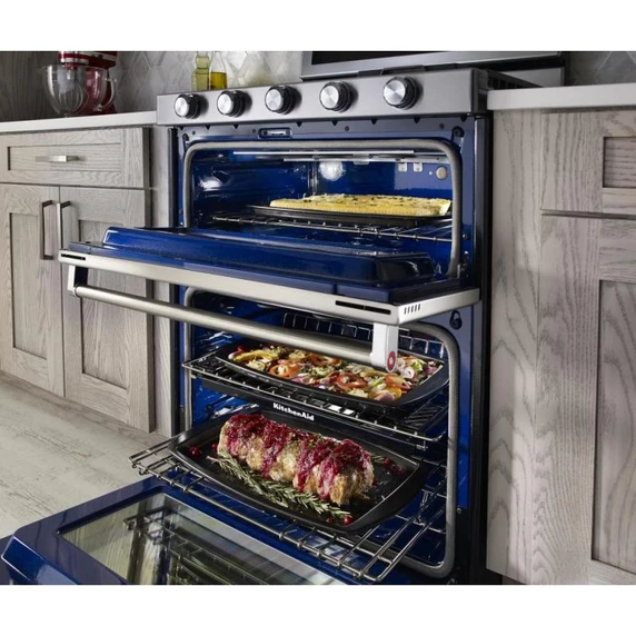 Kitchenaid® 30-Inch 5 Burner Gas Double Oven Convection Range KFGD500ESS