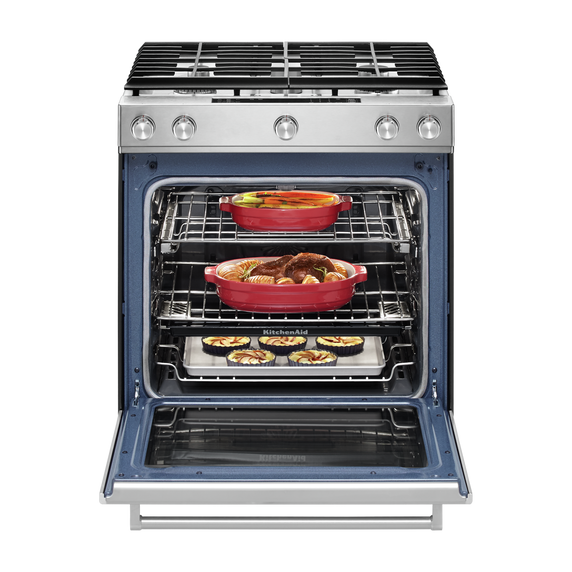 Kitchenaid® 30-Inch 5 Burner Gas Convection Slide-In Range with Baking Drawer KSGB900ESS