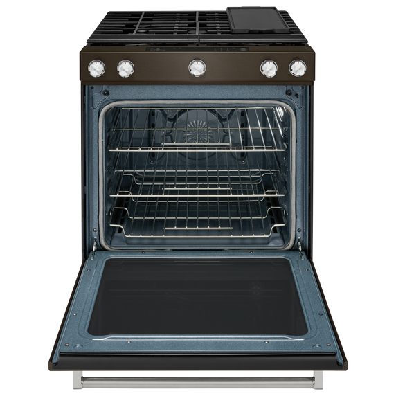 Kitchenaid® 30-Inch 5-Burner Gas Slide-In Convection Range KSGG700EBS