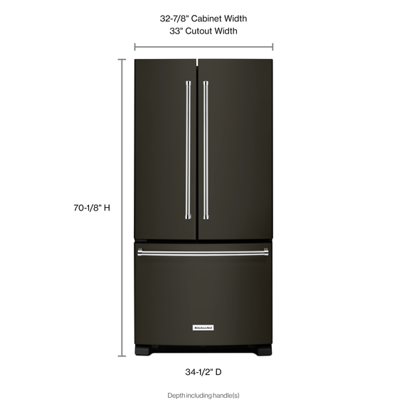 Kitchenaid® 22 cu. Ft. 33-Inch Width Standard Depth French Door Refrigerator with Interior Dispense and PrintShield™ Finish KRFF302EBS