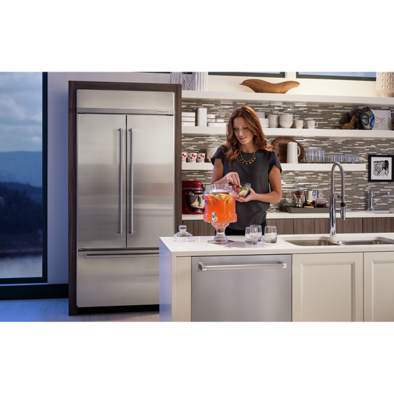 Kitchenaid® 20.8 Cu. Ft. 36 Width Built In Stainless Steel French Door Refrigerator with Platinum Interior Design KBFN506ESS