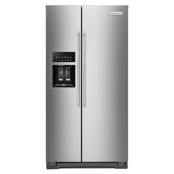 Kitchenaid® 22.6 cu ft. Counter-Depth Side-by-Side Refrigerator with Exterior Ice and Water and PrintShield™ finish KRSC703HPS