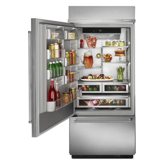 Kitchenaid® 20.9 Cu. Ft. 36" Width Built-In Stainless Bottom Mount Refrigerator with Platinum Interior Design KBBL306ESS Kitchenaid® 20.9 Cu. Ft. 36" Width Built-In Stainless Bottom Mount Refrigerator with Platinum Interior Design KBBL306ESS