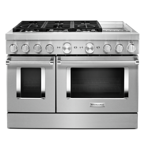 KitchenAid® 48'' Smart Commercial-Style Dual Fuel Range with Griddle KFDC558JSS