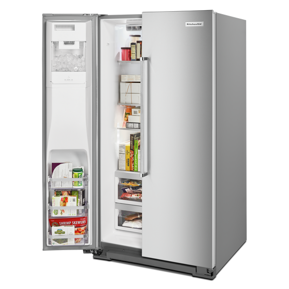 Kitchenaid® 24.8 cu ft. Side-by-Side Refrigerator with Exterior Ice and Water and PrintShield™ finish KRSF705HPS