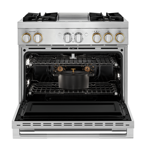 Jennair® RISE™ 36 Dual-Fuel Professional Range with Chrome-Infused Griddle JDRP536HL